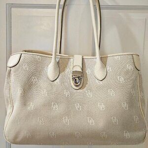 Dooney & Bourke cream/off white canvas w leather trim satchel/tote 10x14x6